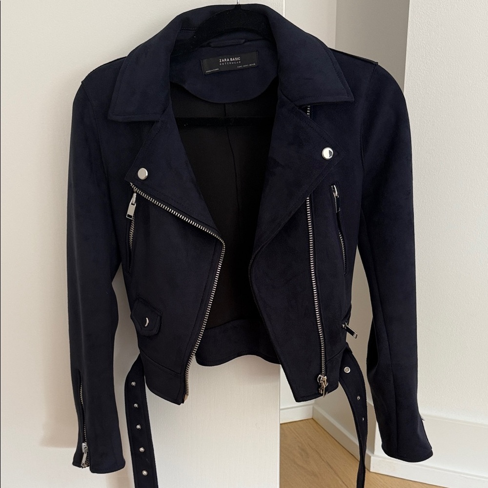 Zara faux suede coat -navy
